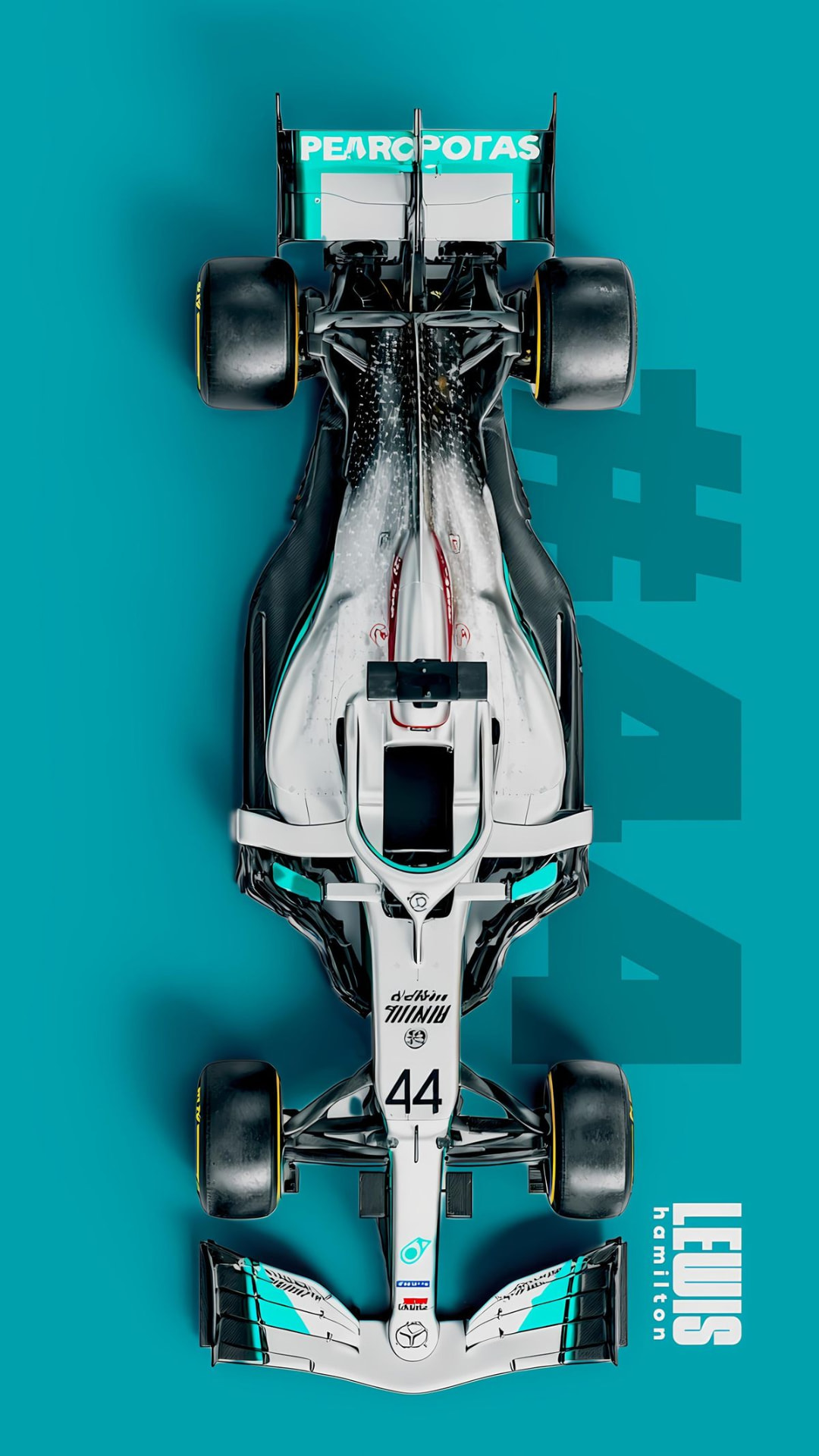 Formula 1 car on a teal background